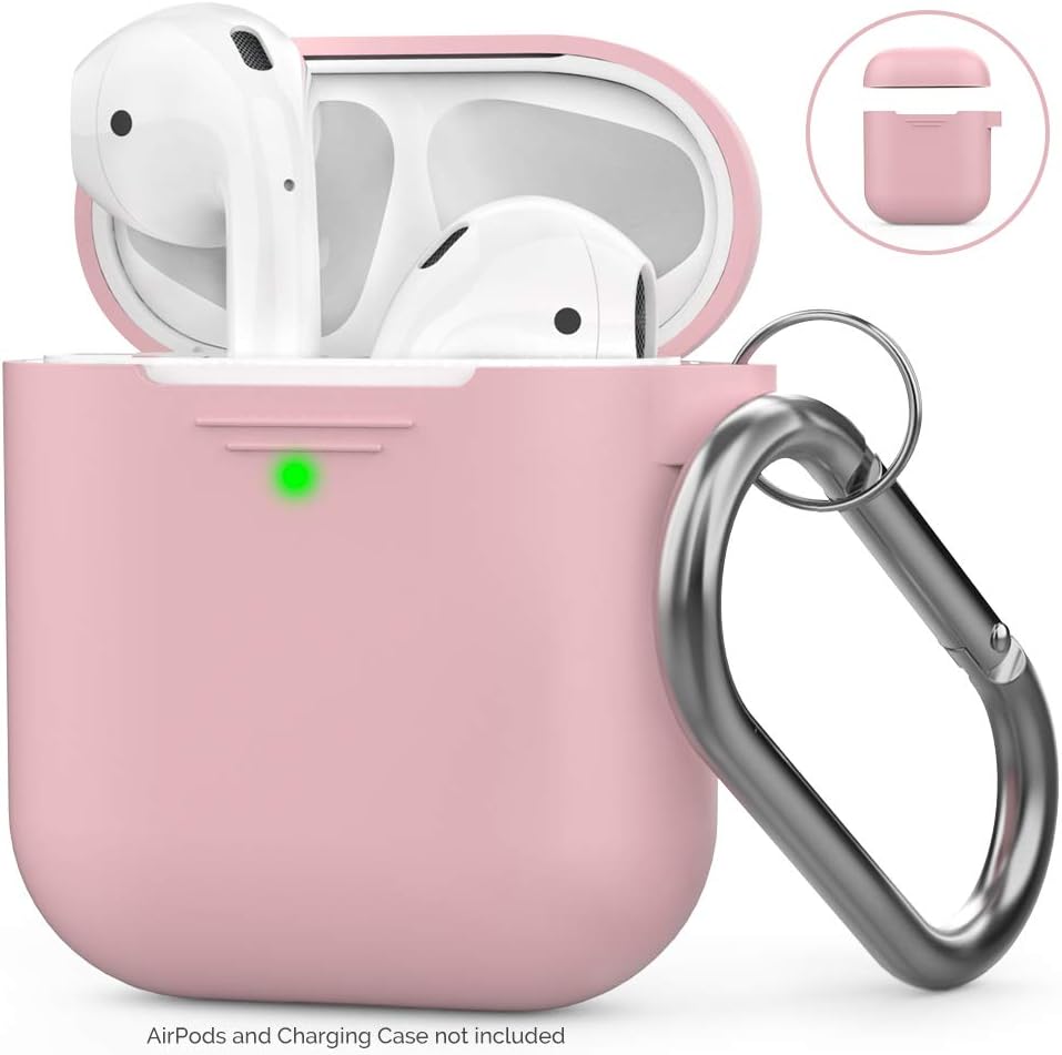 AHASTYLEAirPods Case Cover Silicone [Front LED Visible & Supports Wireless Charging] Compatible with Apple Airpods 2&1(2019)(With Carabiner, Pink)