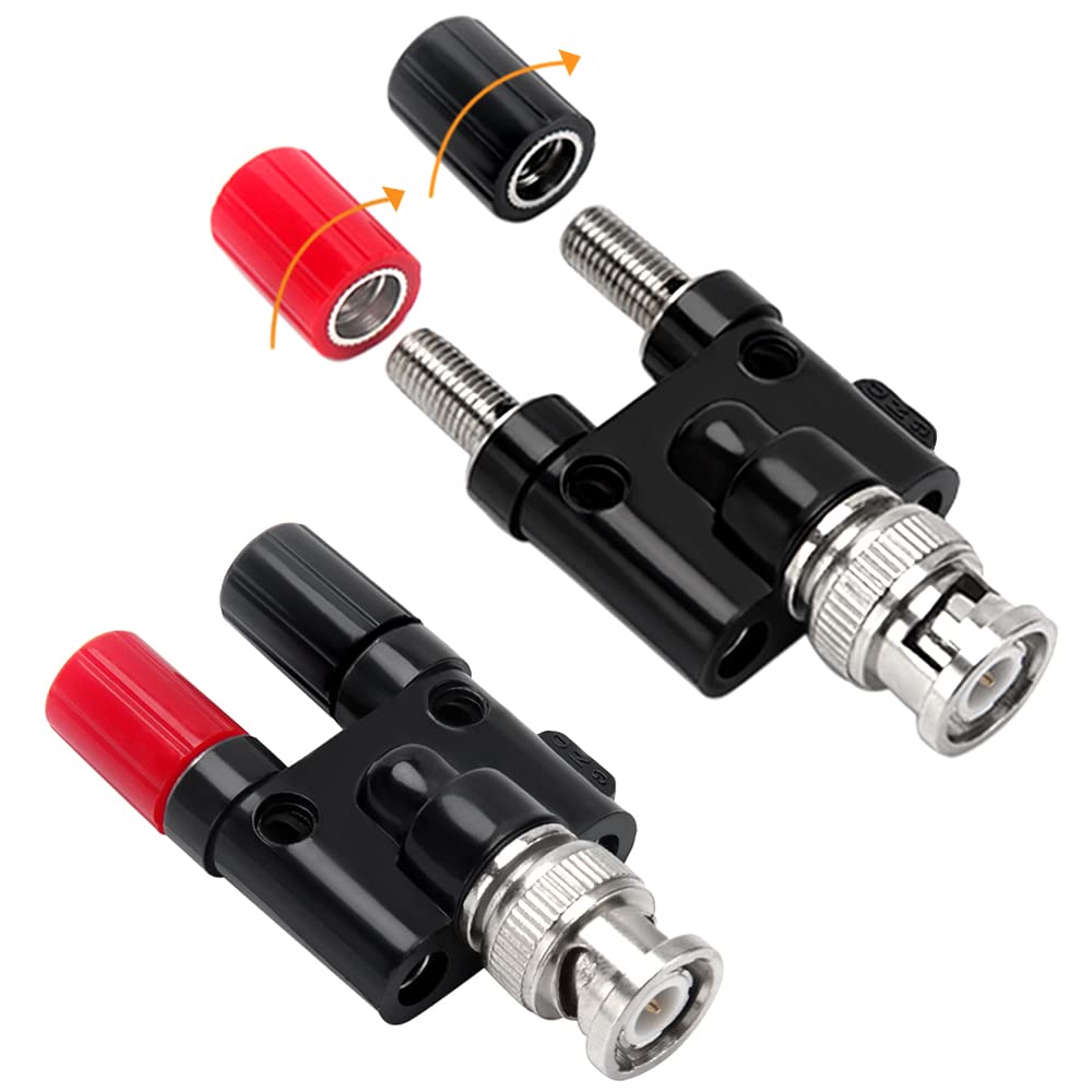 KUOQIY 2 PCS BNC Male Plug to 2 x 4mm Dual Banana Female Jack Socket Binding Post Audio Adapter Connector, RF Coaxial Splitter Double Connector Jack Adaptor for Oscilloscope — image 1