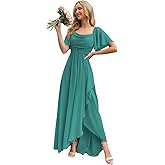 AKMESXAY Women's Chiffon Bridesmaid Dresses for Women with Sleeves Split A Line Formal Dress with Pockets AS014