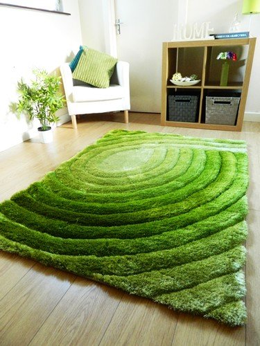 New Plush Green Thick Silky Soft Shag Pile Rug Modern