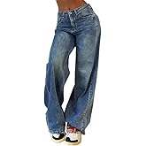 EMMIOL Wide Leg Jeans for Women, Mid Rise Baggy Jeans Plus Size Boyfriends Denim Pants, Y2K Vintage Style