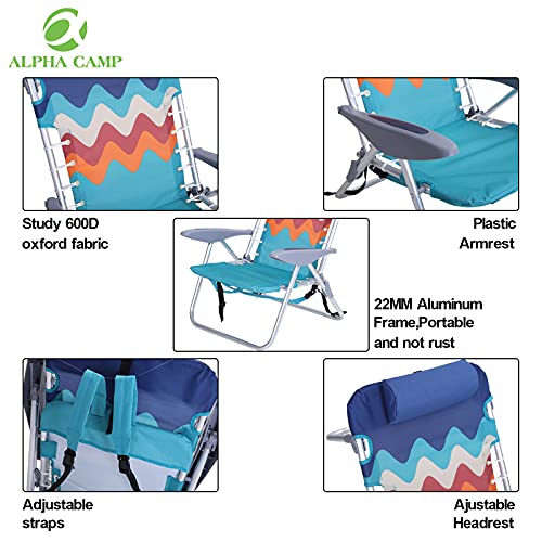 ALPHA CAMP Backpack Beach Chairs Set of 2 with Cooler Bag 4 Position