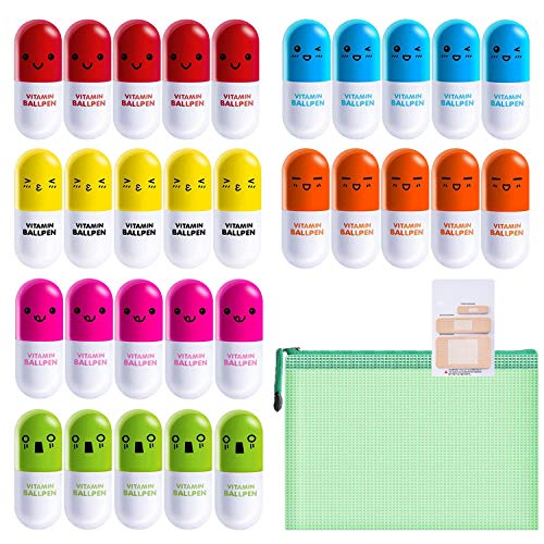 30pcs Vitamin Pill Pens,Pill Shaped Pens Retractable Ball Pens,1 Sticky Notes and Pencil Pouch,Imaginary Doctor Play,Nurses week Gifts Kawaii School Supplies,Prizes And Giveaway - Thumbnail 7