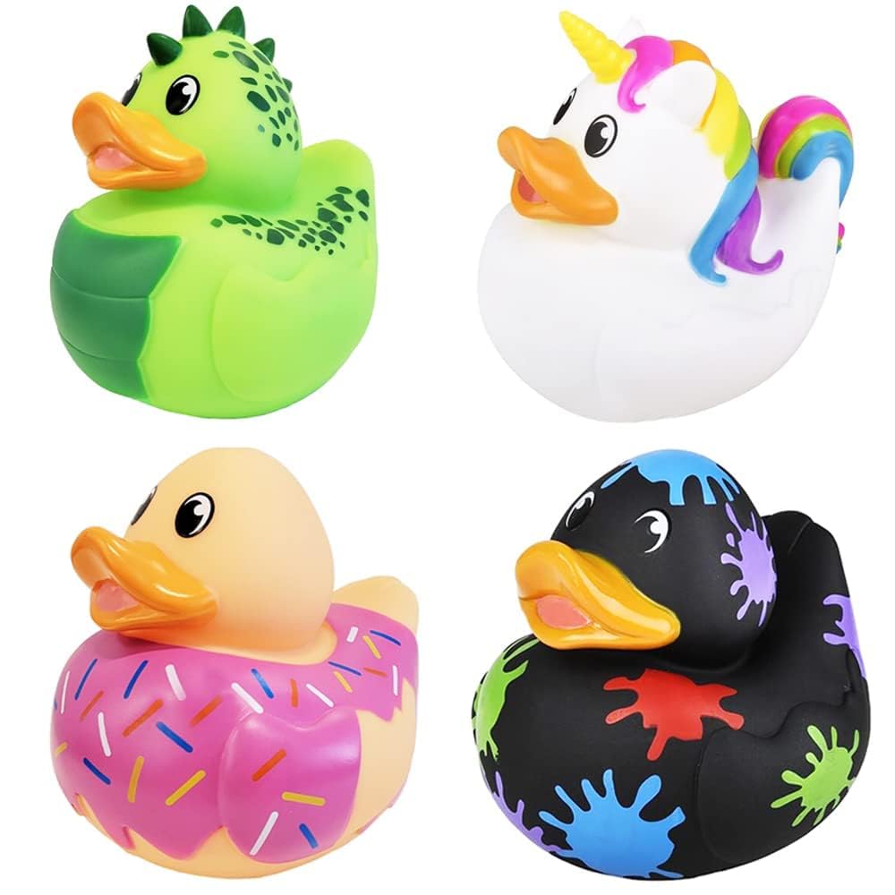 Photo 1 of ***SIMILAR ITEM***Big Rubber Duck Squeaking Toy with Sound Assortment Duckies for Kids, Bath Birthday Gifts Baby Showers Summer Beach and Pool Activity, 6" (4-Pack)