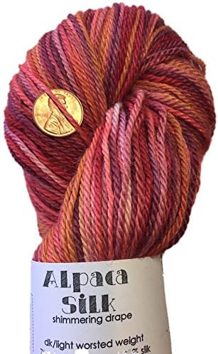 Artisan Yarns Hand Dyed Alpaca Silk Yarn, Hand Painted: Fire, Dk Weight, 100 Grams, 245 Yards, 70/30 Baby Alpaca/Silk