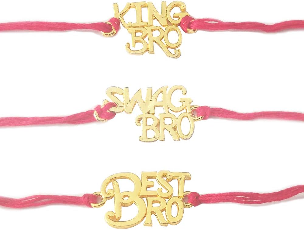 NYGT Rakhi Set for Men Gold Plated Best Bro/Swag Bro/King Bro Slogan Multicolor Thread Rakhi for Brother/Bhaiya/Bhabhi/Bhai/Bro (Pack of 3) Rakshabandan Sister Rakhee Mauli Bracelet
