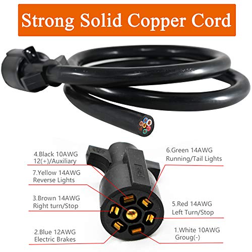 Oyviny Heavy Duty 7 Way Trailer Plug Cord with Double Prongs Connector