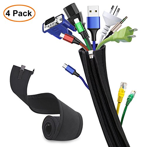 Cable-Sleeve-Sungwoo-Expandable-Cable-Management-System-Cable-Organizer-with-Zipper-and-Buckle-195-Flexible-Cord-Sleeve-for-TV-Computer-Home-Entertainment-Office-4-Pack-Black