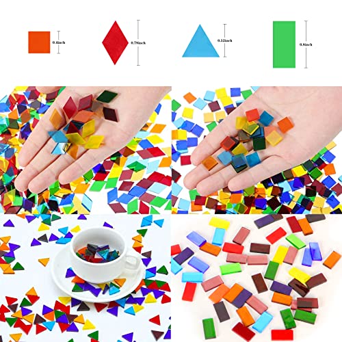 Csdtylh 1100 Pieces Glass Mosaic Tiles for Crafts Bulk, Stained Mosaic Glass Pieces, Mosaic Supplies for Home Decor, Crafts, DIY Projects