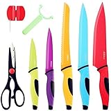 Aikitco 8-Piece Professional Chef Knife Set - Includes 5 Cooking Knives, Kitchen Shears and a Vegetable Peeler - Designed with Comfort Grip Handles - Made with Stainless Steel and a Non-Stick Coating