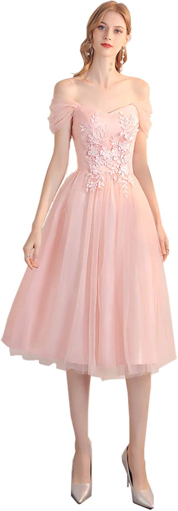 Women's Tulle Tea Length Party Dress Summer Elegant Sweet