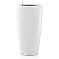 Lechuza Rondo 32 Self Watering Planter Large Garden Flower Plant Pot Indoor/Outdoor Floor Planter with Drainage Hole and Plant Substrate Poly Resin D32 H56 cm White High-Gloss