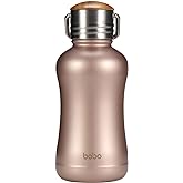YOHKOH Mini Insulated Water Bottle With Bamboo Lid - 8.8oz Small Vacuum Insulated Water Bottle for Women Kids, 12 Hrs Hot & 24 Hrs Cold Stainless Steel Thermos Leak-Proof BPA-Free (8.8oz,Gold)