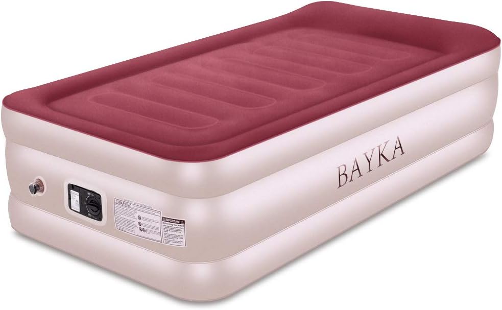 Twin Air Mattress with Built-in Pump & Pillow, Raised Elevated Double High Airbed for Guest, Pink, Blow Up Inflatable Upgraded Camping Bed