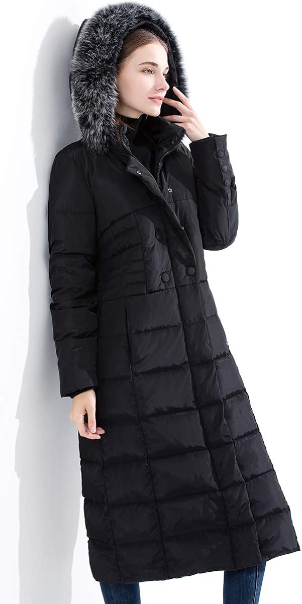 Obosoyo Women's Hooded Thickened Long Down Jacket Maxi Down Parka Puffer Coat: Clothing
