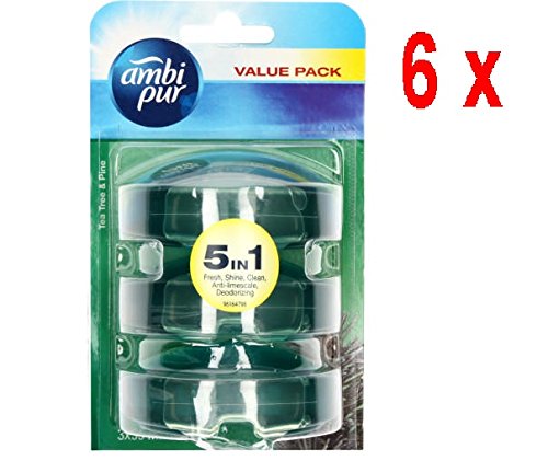 Ambi Pur 6 x 3 flüssige WC-Steine Nachfüller 3 x 55 ml - Theeboom & Den (Tea Tree/Pine)