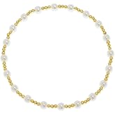 BXDA Gold Beaded Bracelets for Women, Dainty Boho Handmade White Ball Beads Friendship Stackable Stretch Bracelet Outfit Accessories Jewelry Gift.