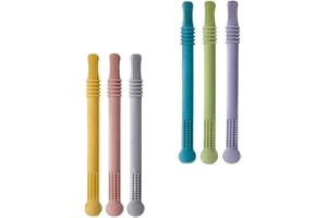 HIAKDOFT 6Pcs Teething Sticks Hollow Molar for Newborns Soft Bump Design Chew Straws to Soothe Random Color