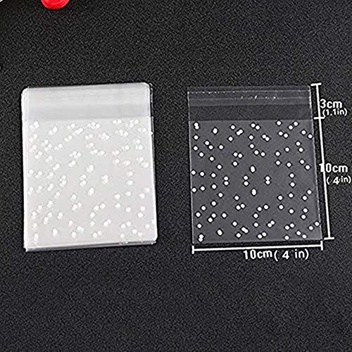White Dots Self Adhesive Plastic Cookie Bags for Gift Giving 200 Bags+200 Thank You Labels (4x4+1.18 inch) - Thumbnail 2