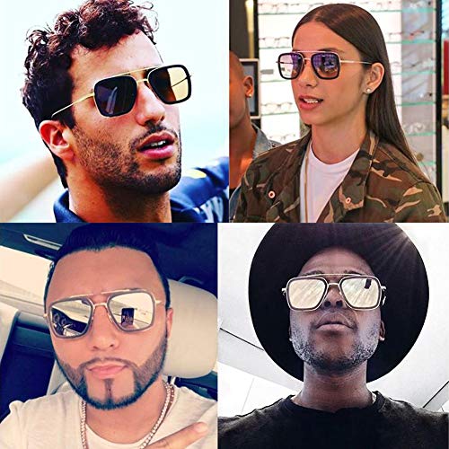 Vintage Aviator Square Sunglasses for Men Women Silver Frame Glasses Retro Brand Designer Classic Tony Stark Glaases