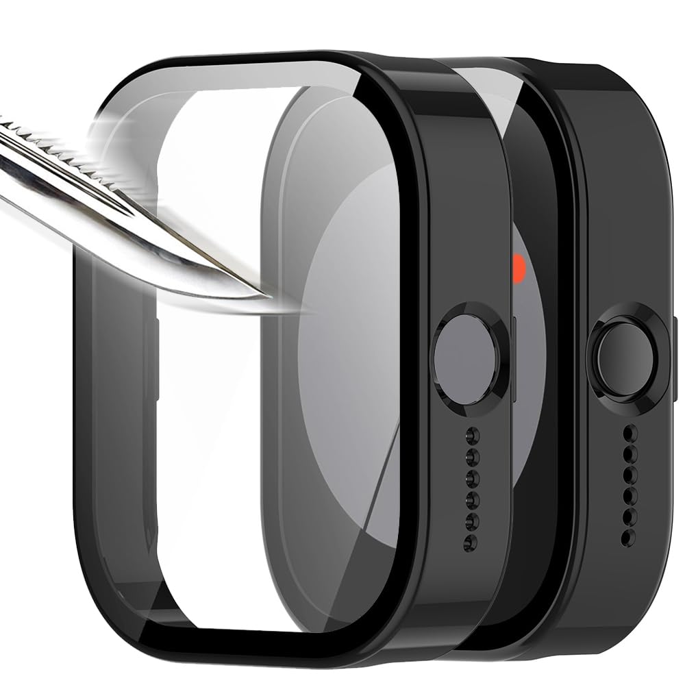 Msiall [2 Pieces Black with Tempered Glass Screen Protector for CMF by Nothing Watch Pro/CMF Watch Pro, 9H Hardness PC Case, Bumper, Slim Complete Protective Case