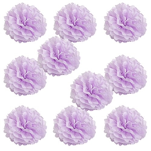 WYZworks Set of 10 - LILAC 8" - (10 Pack) Tissue Pom Poms Flower Party Decorations for Weddings, Birthday, Bridal, Baby Showers, Nursery, DÃ©cor