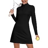 WOWENY Golf Dresses for Women Long Sleeve 1/4 Zip Tennis Dress with Shorts and Pockets UPF 50+ Workout Athletic Dress