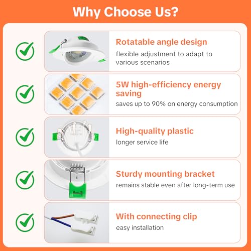 Aulaiyi LED Downlight Recessed Ceiling Dimmable 230V, 5W 500LM LED Spotlights Interior Rotable Ceiling Warm White Neutral White Cool White, IP44 Extra Flat Portholes, Cut 68-80mm, White 10 Pack