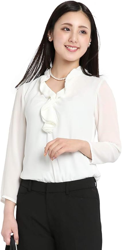 Amazon ニナーズ Nina S ブラウス レディース 白 黒 長袖 シフォン スーツ インナー トップス フォーマル 通勤 通勤着 ビジネス オフィス 母 ママ 春 夏 Fb 33 S 3l シャツ ブラウス 通販