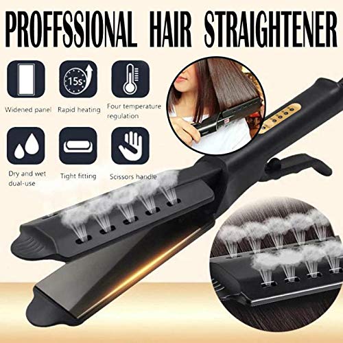 Professional Hair Straightener, Flat Iron for Hair Styling: Tourmaline Ceramic Flat Iron with Floating Plates and Digital Controls for All Hair Types with Rotating Adjustable Temperatur (Black)