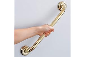 IMPEU Textured Shower Grab Bar, 12-Inch Bathroom Support Rails, Stylish Safety Armrest Hand Rail, Polished Brass/Gold Finish, Good for Senior, Kids, Elderly