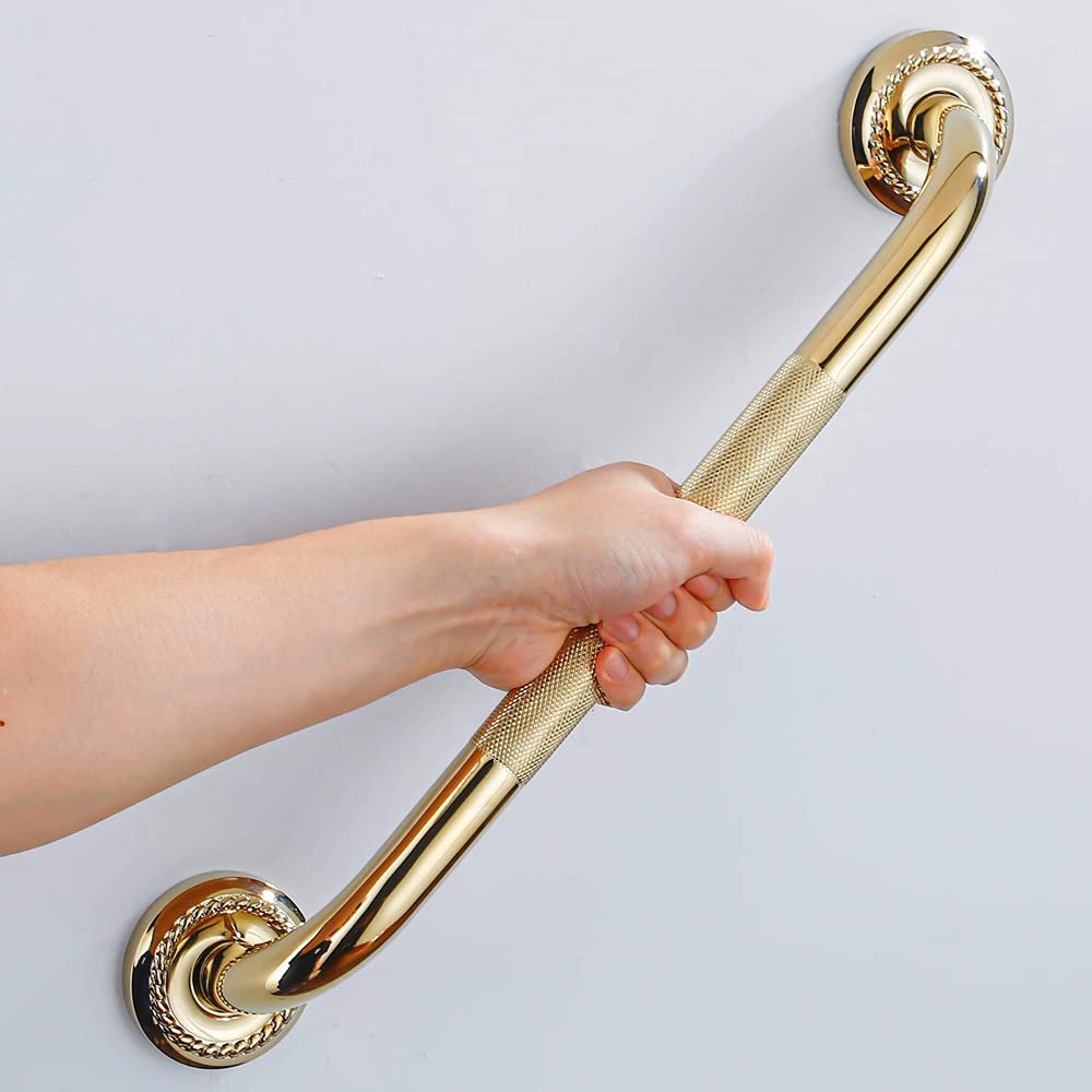Photo 1 of IMPEU Textured Shower Grab Bar, 12-Inch Bathroom Support Rails, Stylish Safety Armrest Hand Rail, Polished Brass/Gold Finish, Good for Senior, Kids, Elderly