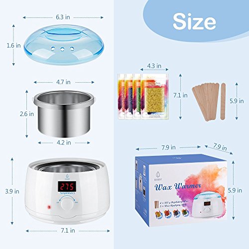 Wax Warmer Hair Removal Waxing Kit, Digital LCD Display Wax Pot with Precision Temperature Control, with 4 Flavor Hard Wax Beans & 10 Wax Applicator Sticks