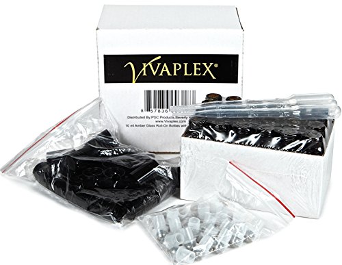 Vivaplex, 24, Amber, 10 ml Glass Roll-on Bottles with Stainless Steel Roller Balls. 3 - 3 ml Droppers included