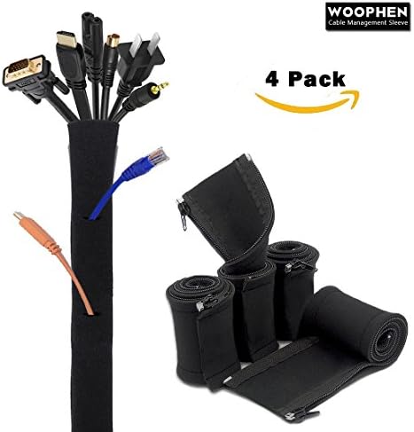 WOOPHEN Cable Management Sleeve, Cord Organizer, Flexible Cable Sleeve Black Cable Organizer for TV &amp; PC &amp; Office &amp; Home Entertainment, 19.5 inch - 4 Piece