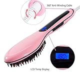 Hair Straightener Brush Anti Static Ceramic Heating Detangling Hair Brush Faster Straightening Styling Tools Hair Straightening Iron Pink Color
