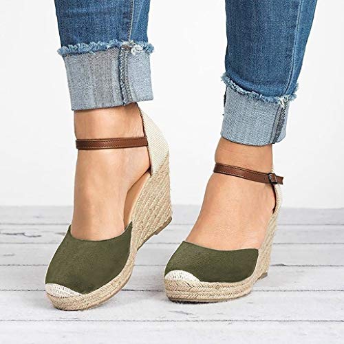 XLnuln Pumps Women Heels Ankle Fashion Flock Wedges High Ankle Outdoor Sandals Round Toe Casual Shoes Working Shoes Green