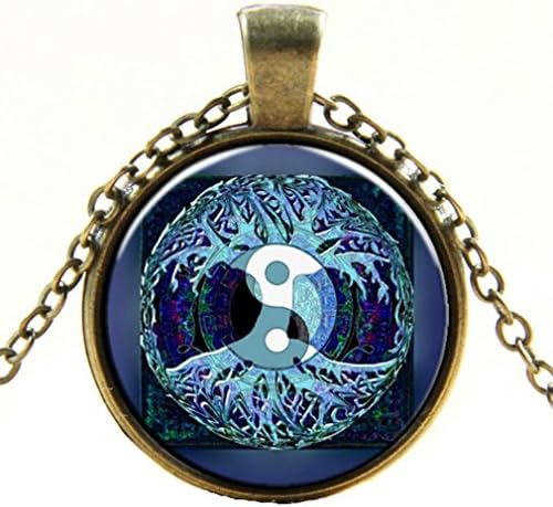 Vintage Brass Murano Glass Yin Yang Family Tree of Life Pendant with 18" Necklace