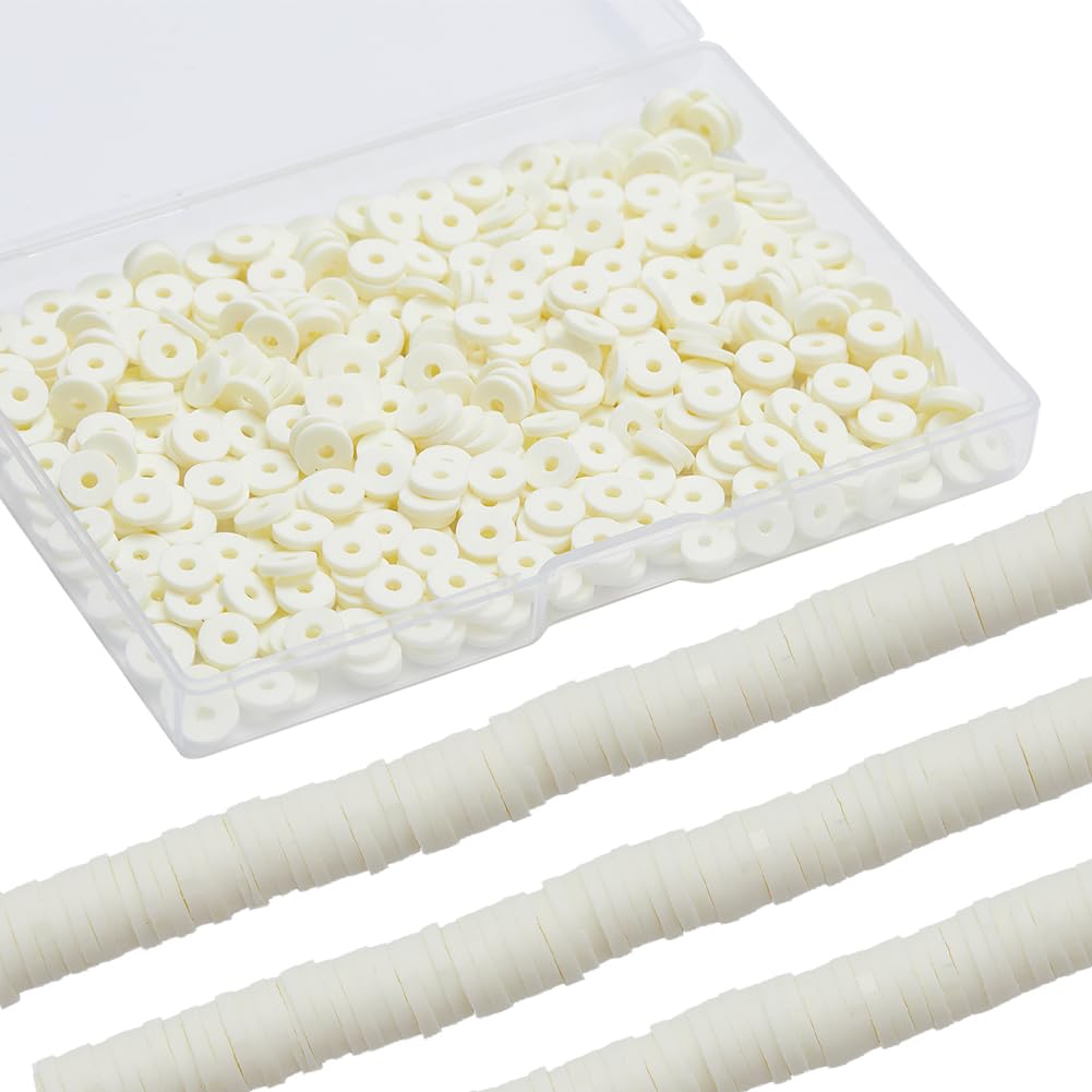 SUNNYCLUE 1 Box 1000Pcs+ White Clay Beads Heishi Beads 6mm Clay Polymer Beads Heishi Clay Beads Heishi Bead Bulk Refill Clay Disc Beads Spacer Loose Beads for jewellery Making DIY Bracelet Necklace