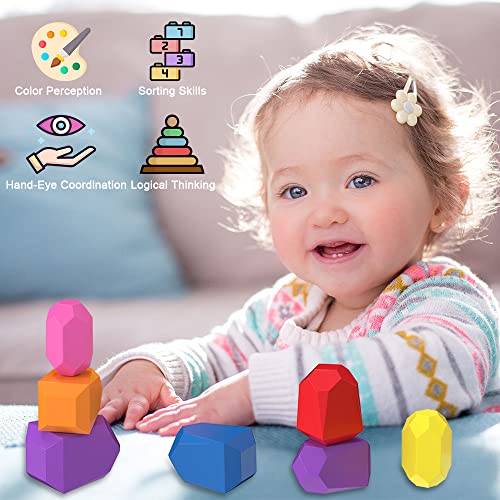 JINYONGXING Montessori Toys Wooden Building Blocks 26 Pcs Wooden