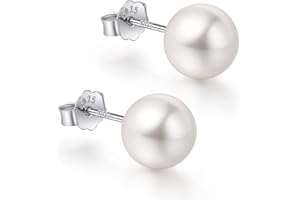 CUTEFEEL 18K White Gold Plated Sterling Silver Post Faux Pearl Stud Earrings for Women, White Pearl Wedding Earrings Hypoallergenic Jewelry