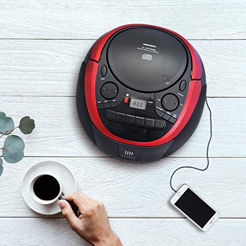 Axess PB2711 Portable AM/FM Radio - CD/MP3 Cassette - USB Boomox with AUX-in and Headphone Jack