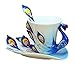 niceEshop(TM) Peacock Mugs Hand Crafted China Enamel Porcelain Tea Mug Coffee Cup Set with Spoon and Saucer (Blue)