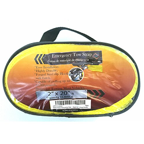 Heavy Duty Emergency Tow Strap 2" x 20 FT 10,000LB Towing Rope w/ 2 Steel Hooks includes free bag