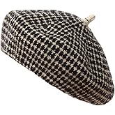 JUENAWMIU Women Winter Classic Beret Hat Newsboy Cap Painter Hats Houndstooth Beret Hats