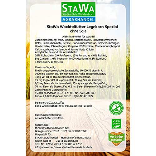 STAWA Wachtelfutter Legekorn Spezial, ohne Soja, mit natürlichen Milben Komplex, ohne Gentechnik, ohne künstliche Konservierungs- und Farbstoffe, 25 kg – Bild 3