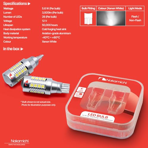 Nakamichi T15 LED Light Bulb T15 902 904 906 912 921 W16W 18-SMD 28-SMD 4014 3030 Chipsets LED Replacement Bulbs for Car Exterior Reversing Lights (Xenon White, 28 LEDs (Non-Flash))