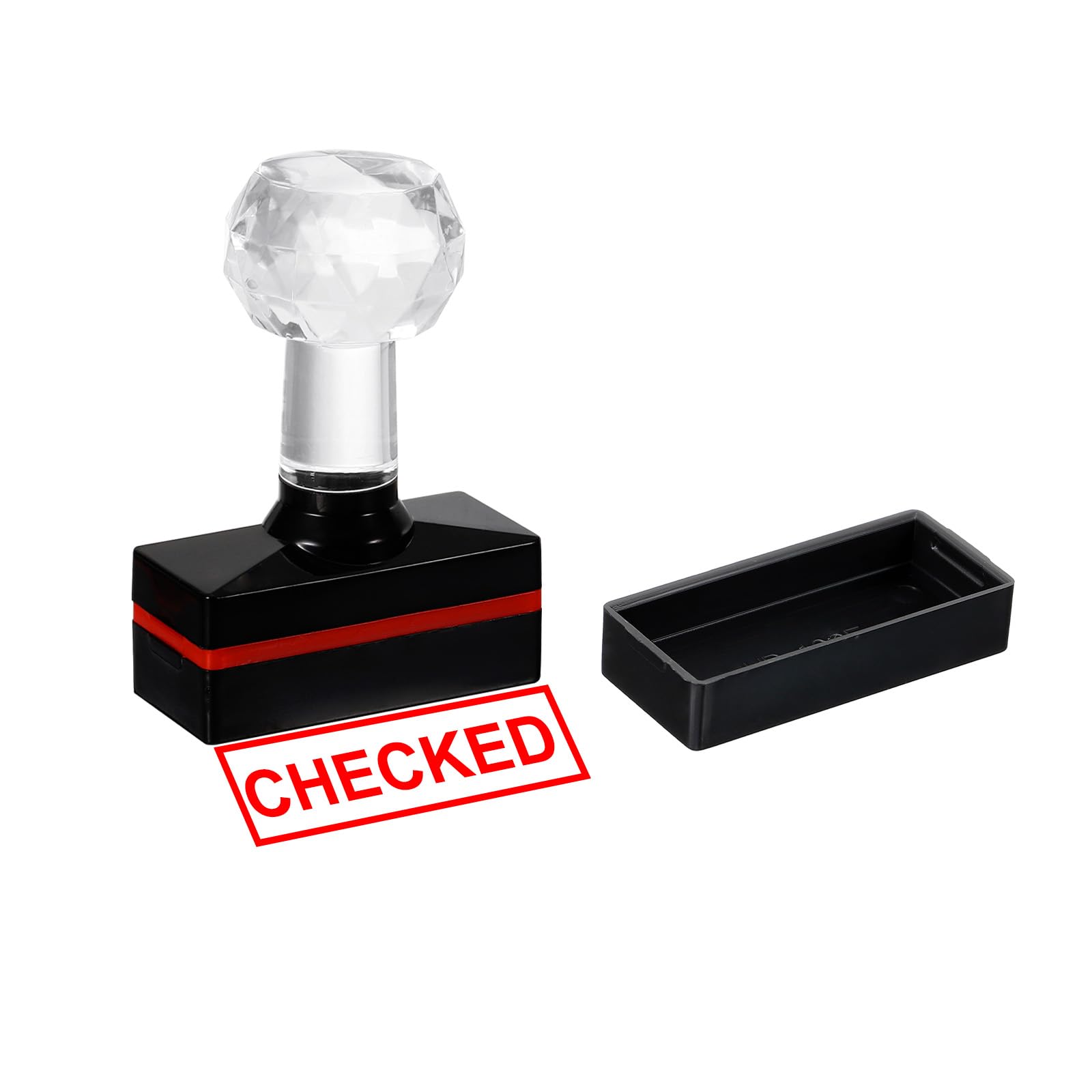 PATIKIL Checked Stamp Self Inking, Red Ink Office Stamps Pre Inked Message Stamp Refillable Business Stamp, Black
