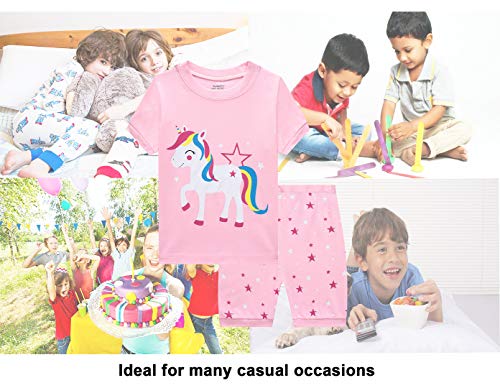 Benaive Pajamas for Girls, Pjs for Toddler Girl Cotton Summer Pajama, 2 PCS Children Sleepwear, Lounge Shorts Set (Unicorn, Pink, 3T)