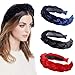 Velvet Braided Flock Padded Headband - AWAYTR Spanish Vintage Style Alice Hair band Matador Headband (Black + red + navy)